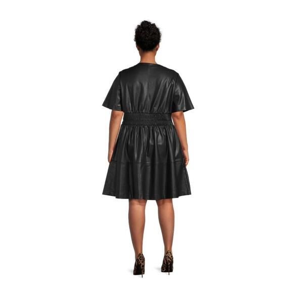 MSRP $34.99 NWT Terra Sky Faux Leather V Neck Knee Length Dress Size 2X - Picture 3 of 7